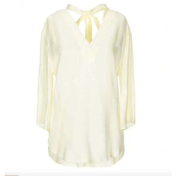SANDRO Renza Bow Light Yellow V-Neckline 3/4 Sleeve Blouse Top Size 2 NEW - Picture 1 of 9